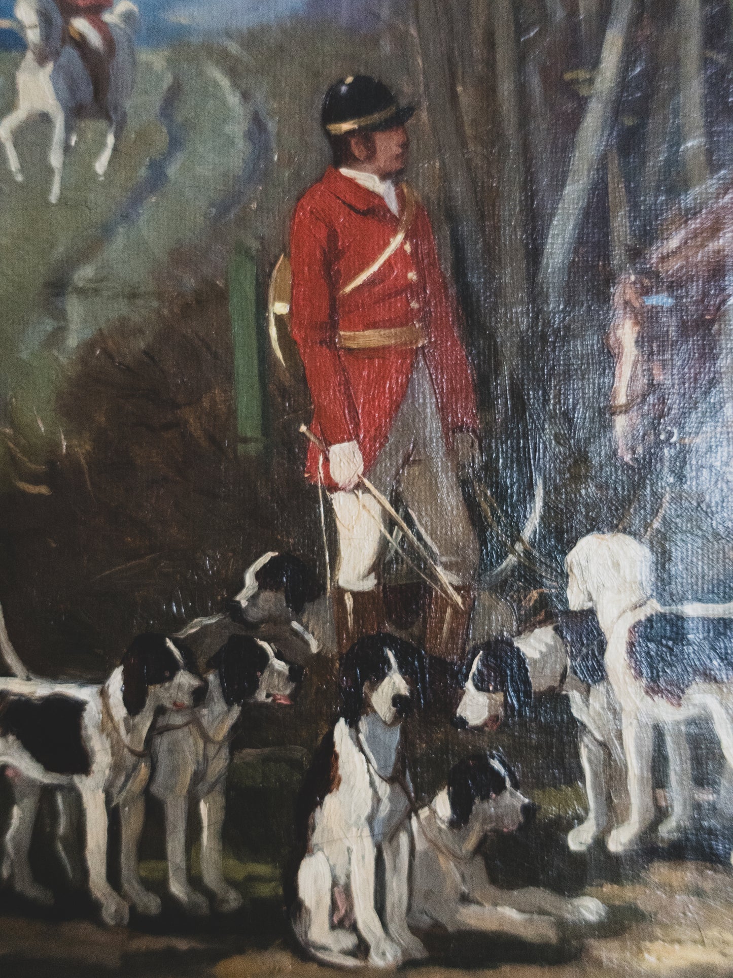 19th c. Equestrian Hunt with Hounds - Oil on Canvas