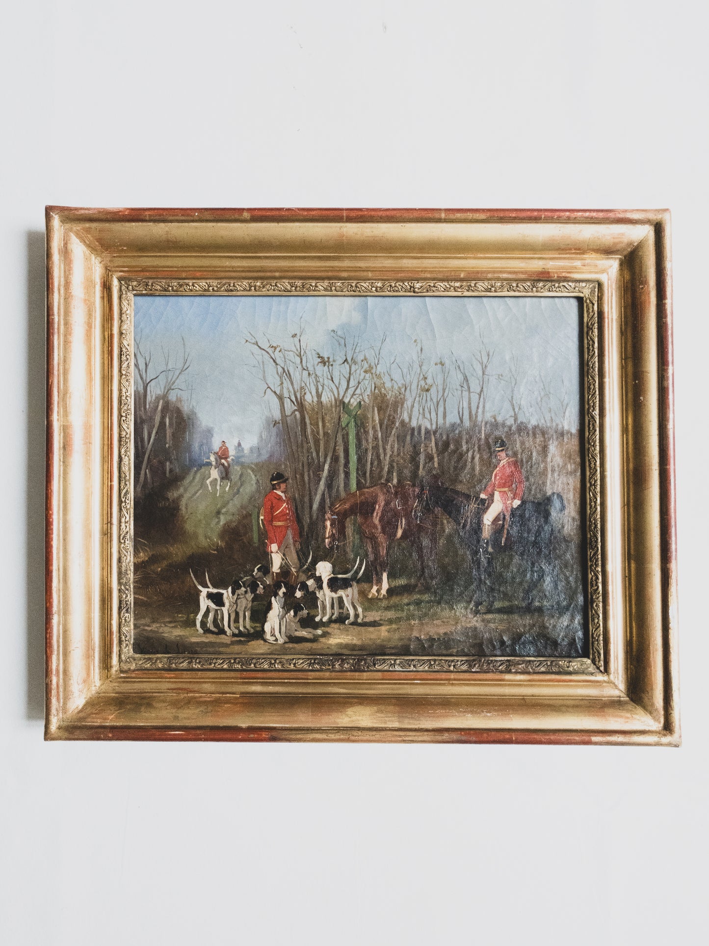 19th c. Equestrian Hunt with Hounds - Oil on Canvas