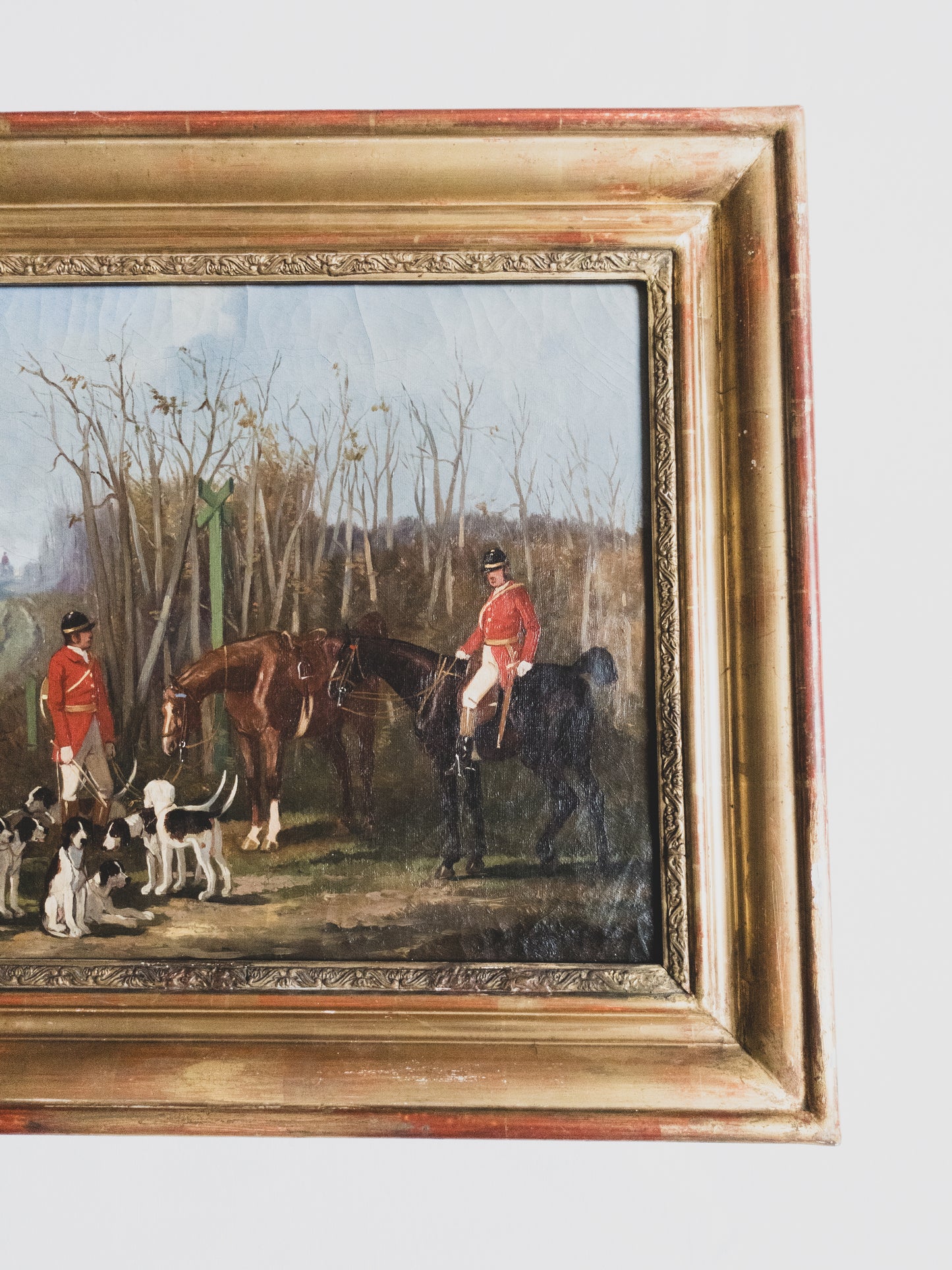 19th c. Equestrian Hunt with Hounds - Oil on Canvas