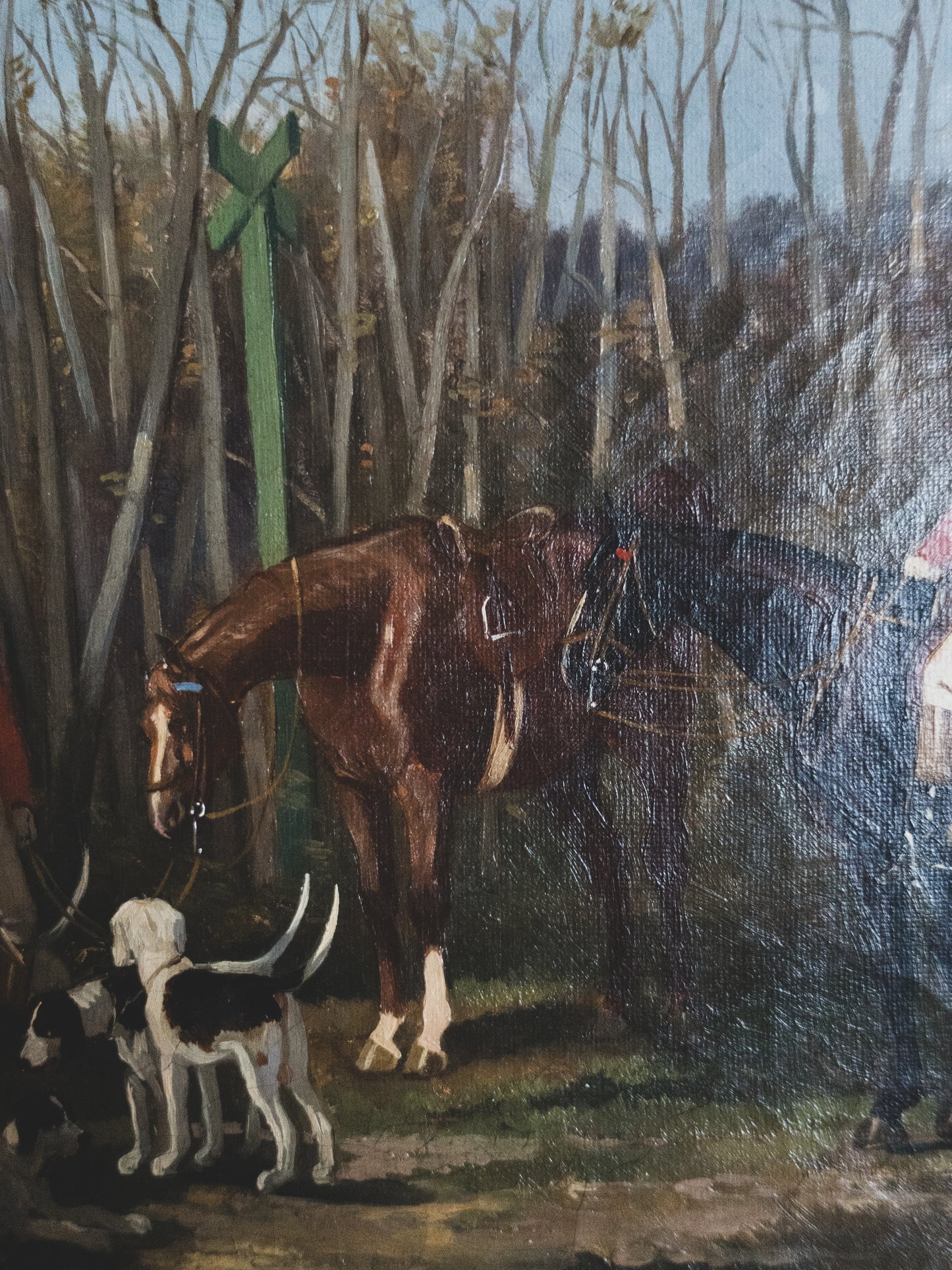 19th c. Equestrian Hunt with Hounds - Oil on Canvas