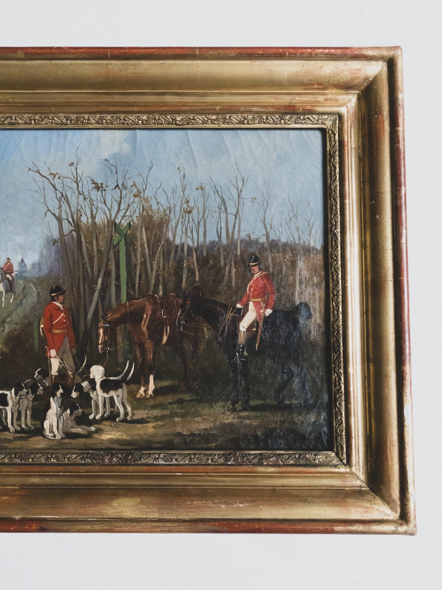 19th c. Equestrian Hunt with Hounds - Oil on Canvas