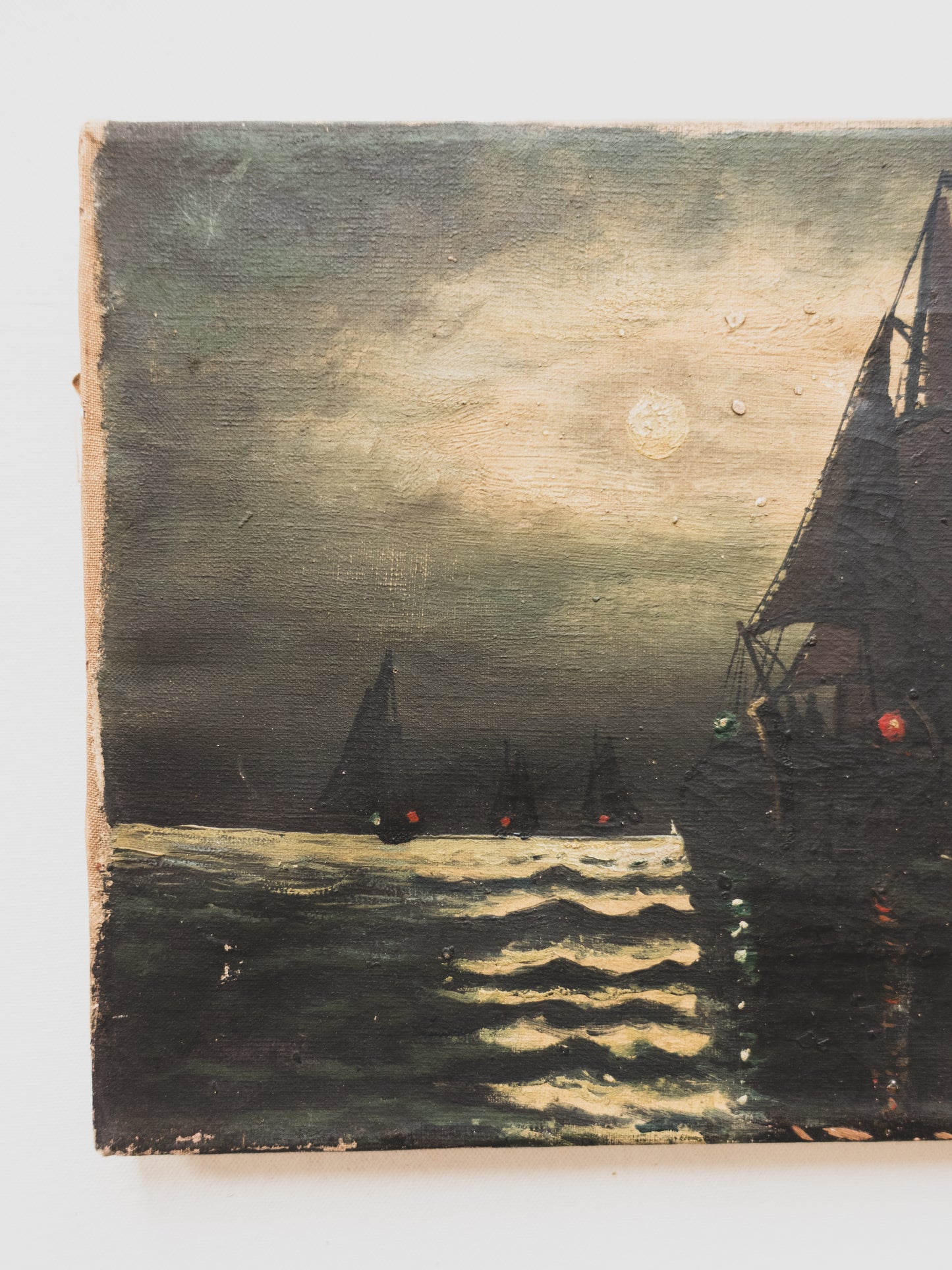 19th c. " Ships at Night " Painting