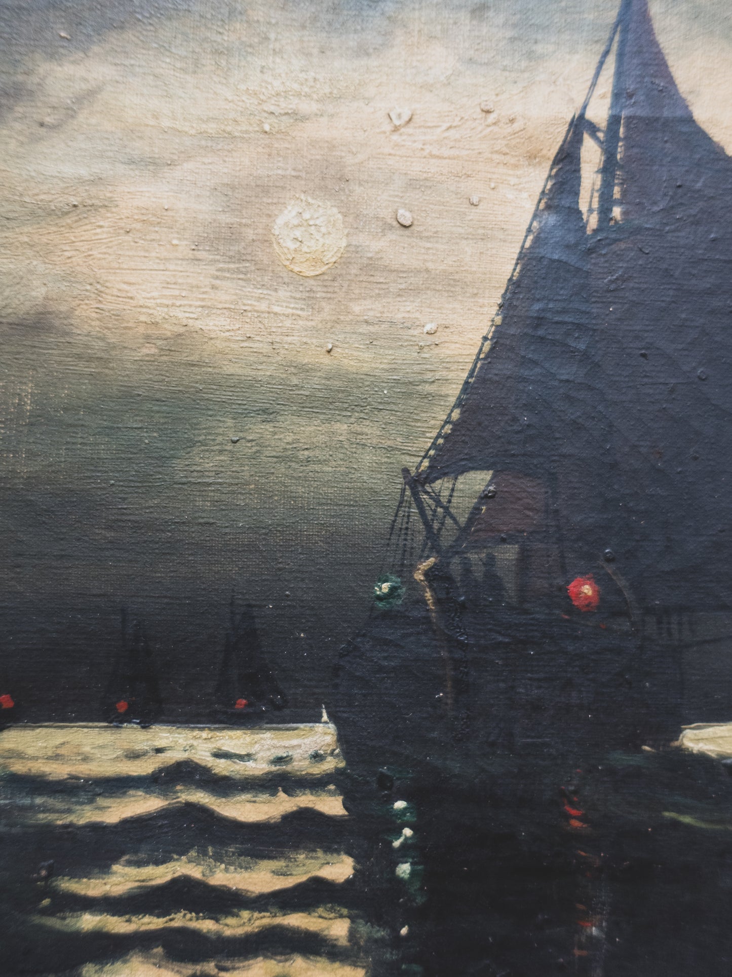 19th c. " Ships at Night " Painting