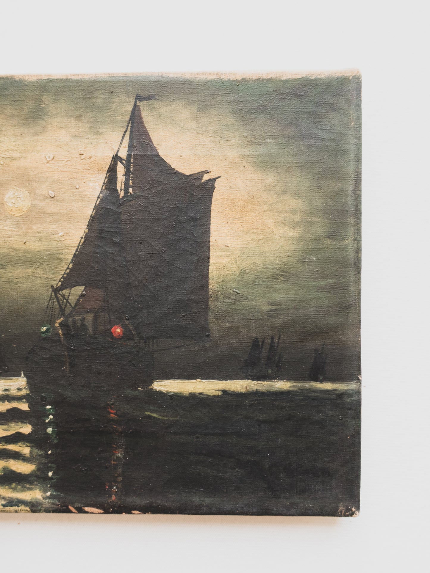 19th c. " Ships at Night " Painting