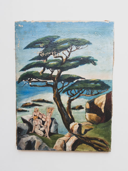 1940’s Cubist " Sirens On the Sea " - Oil Painting