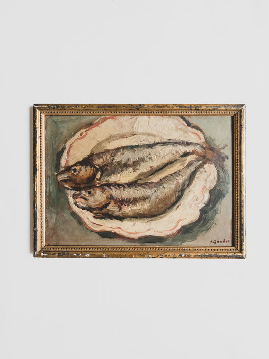 1920's French Provencal Fish Still Life - Oil on Board