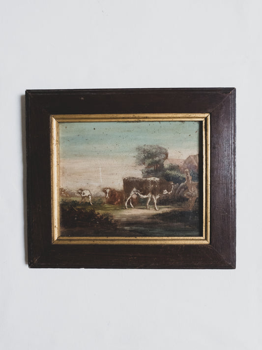 19th c. French Pastoral Scene - Oil on Wood