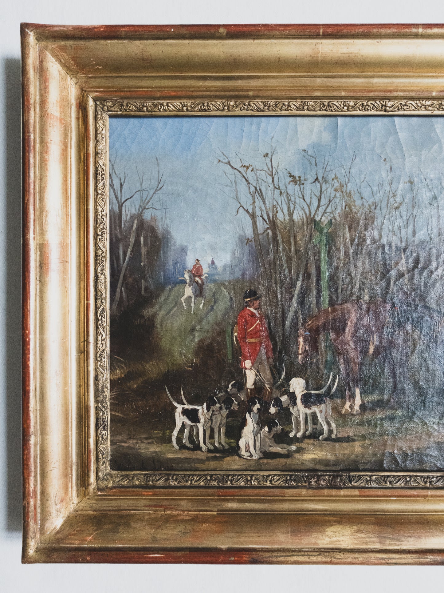 19th c. Equestrian Hunt with Hounds - Oil on Canvas