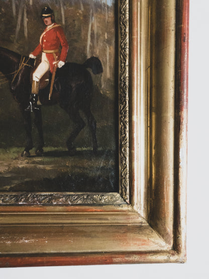 19th c. Equestrian Hunt with Hounds - Oil on Canvas