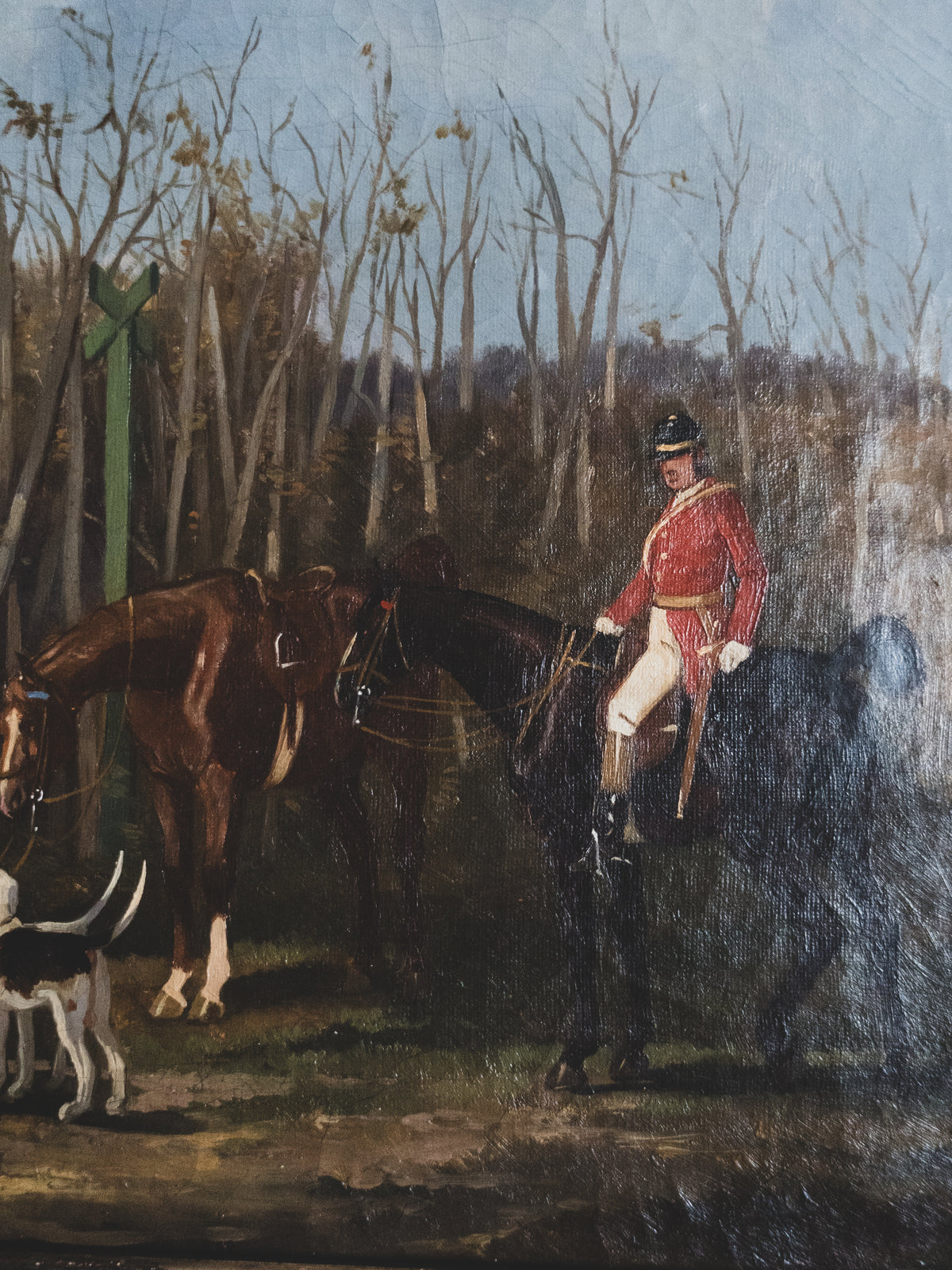 19th c. Equestrian Hunt with Hounds - Oil on Canvas