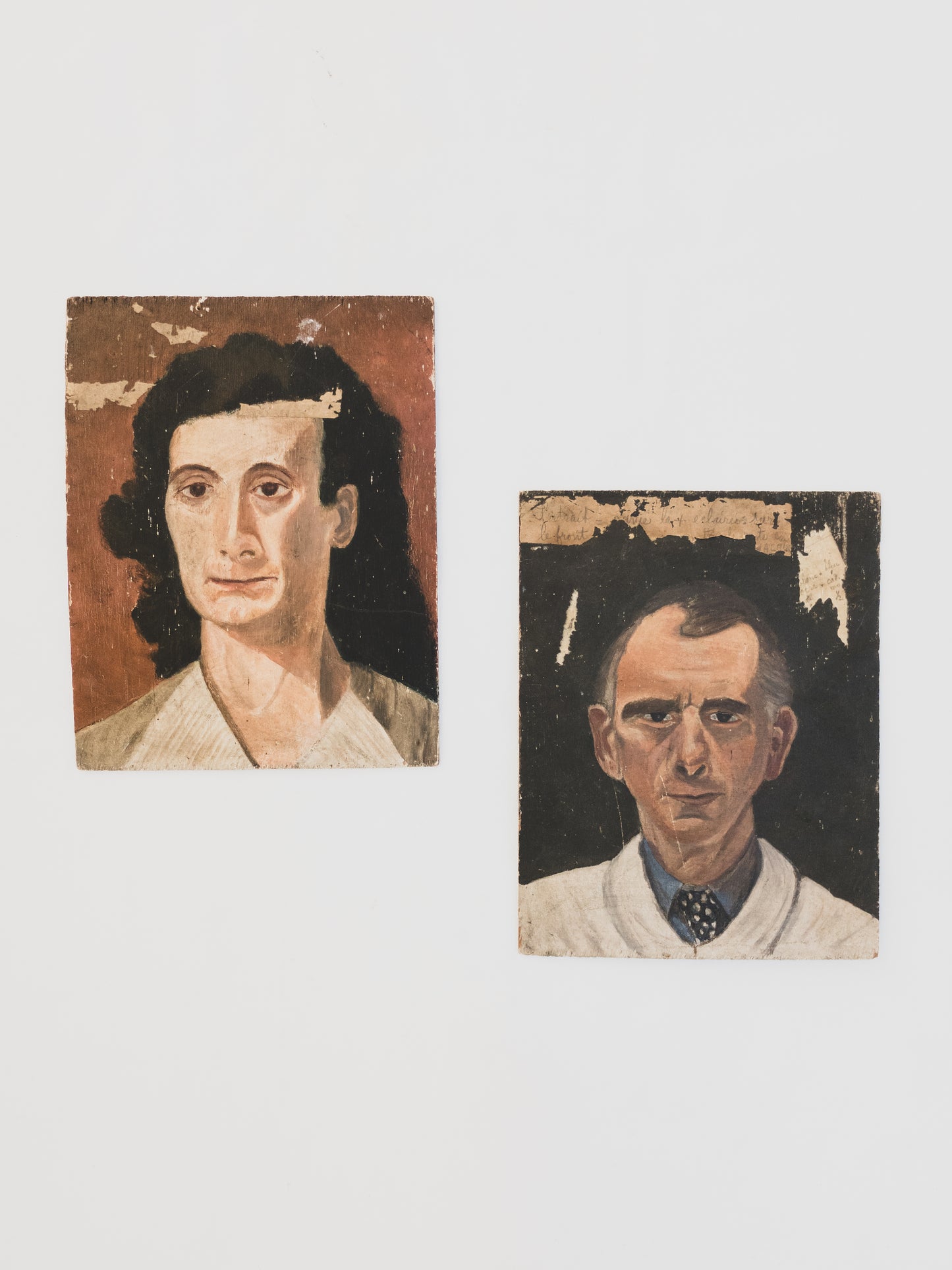 Pair of 1940s French Portrait Studies on Wood