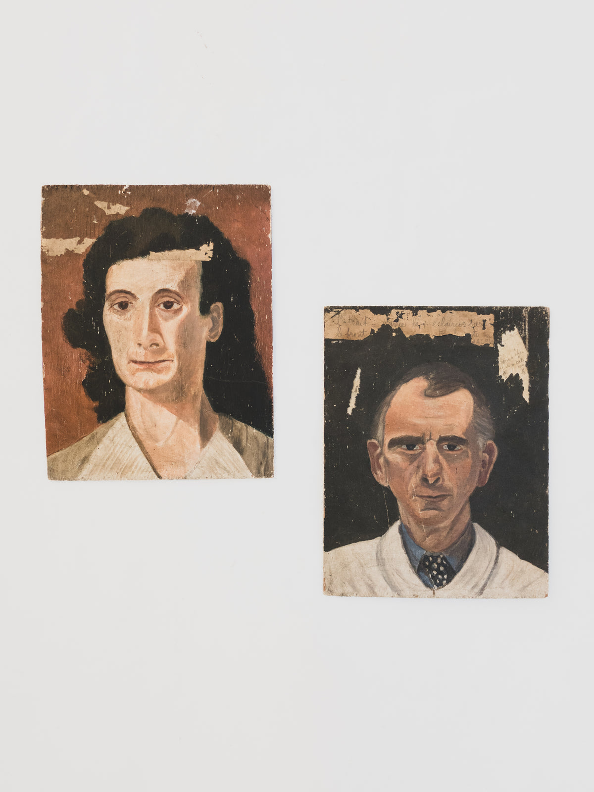 Pair of 1940s French Portrait Studies on Wood