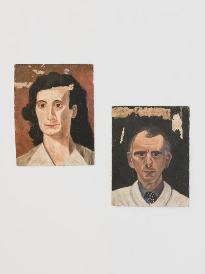 Pair of 1940s French Portrait Studies on Wood