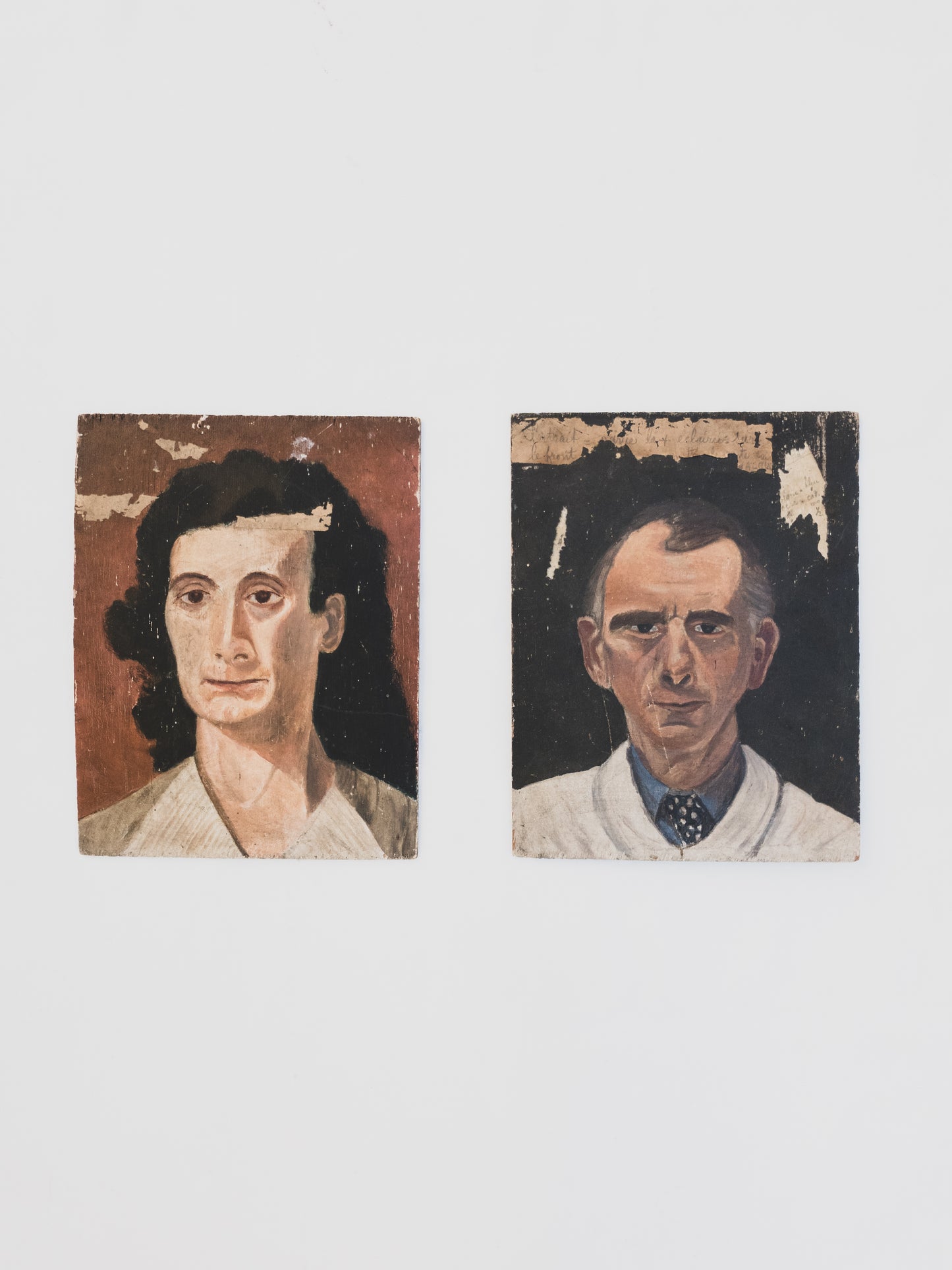 Pair of 1940s French Portrait Studies on Wood