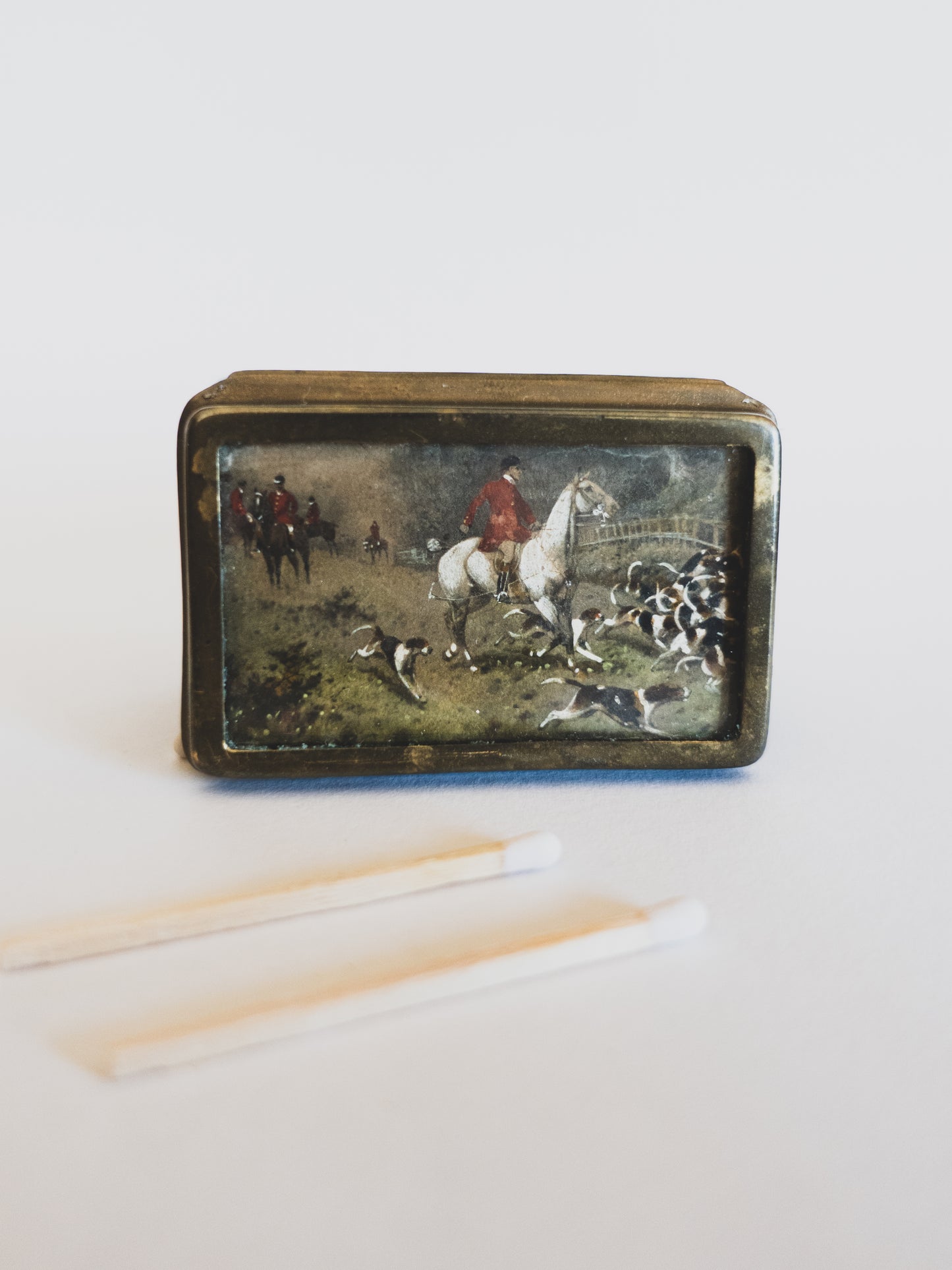 Hand-Painted Hunting Scene Match Safe - c. 1900