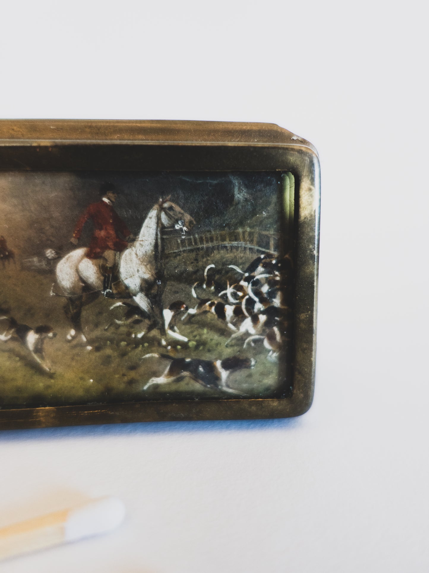Hand-Painted Hunting Scene Match Safe - c. 1900