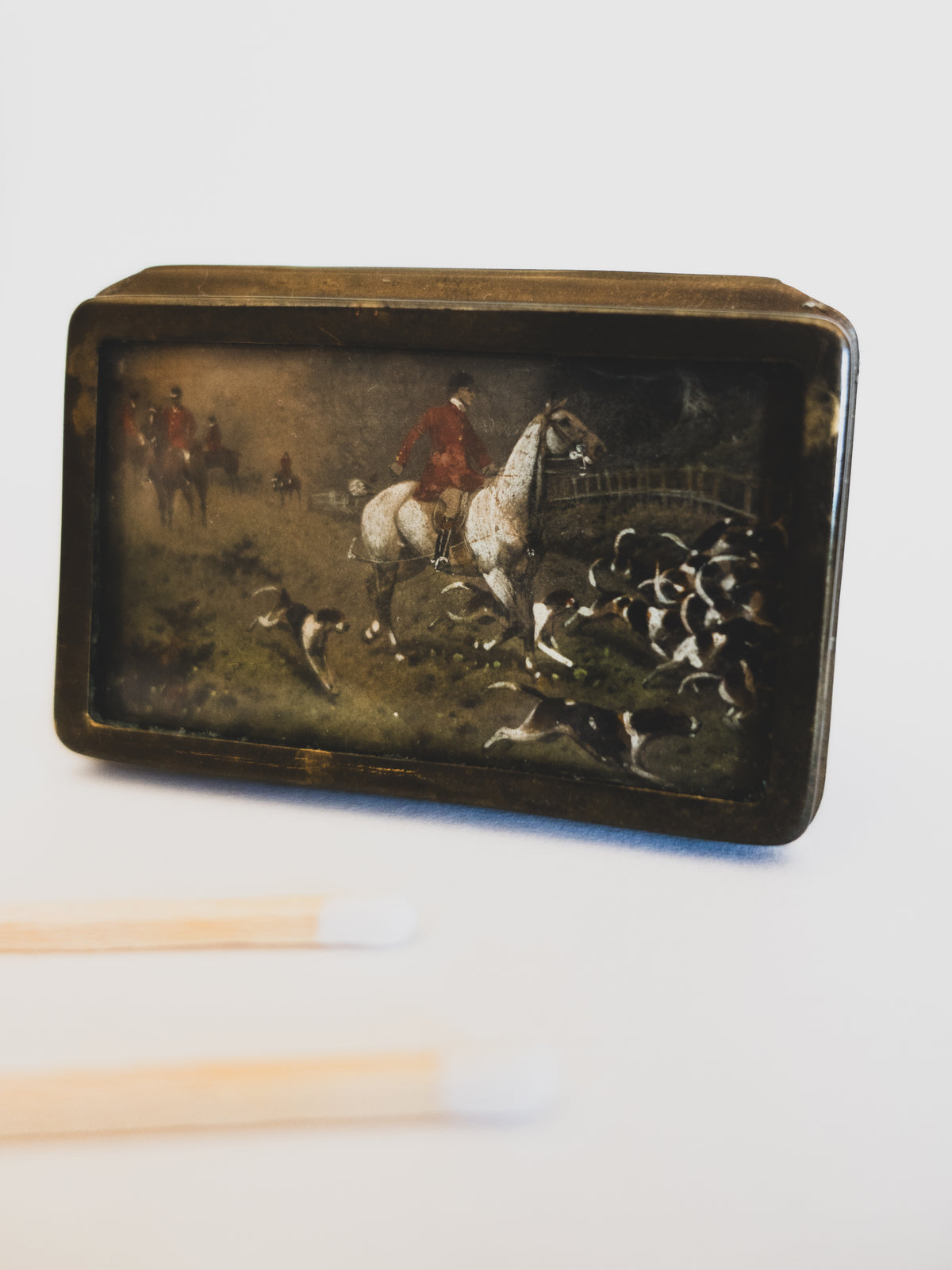 Hand-Painted Hunting Scene Match Safe - c. 1900