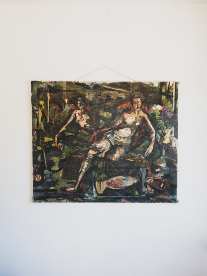 1950s " Interior with Two Nudes " - Oil on Canvas
