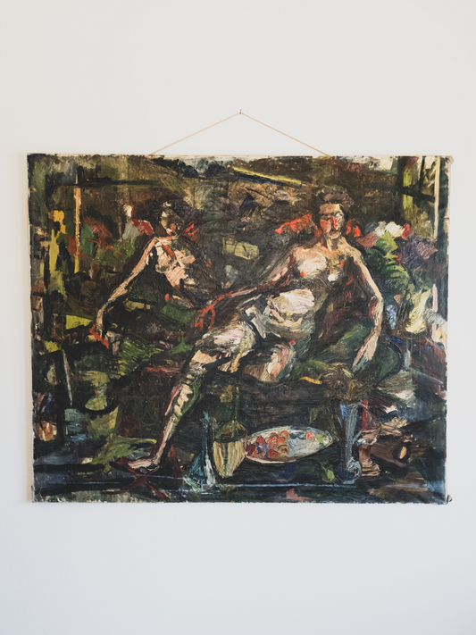 1950s " Interior with Two Nudes " - Oil on Canvas