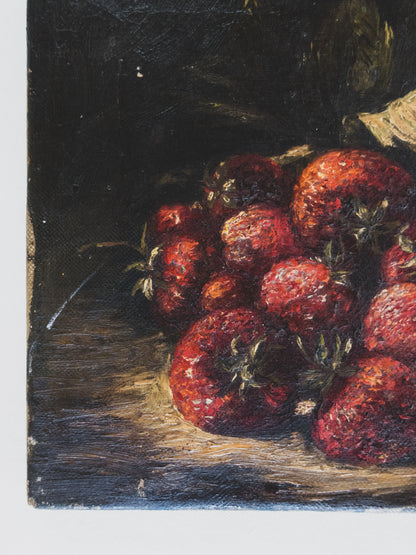 19th c. Strawberry Still Life - Oil on Canvas