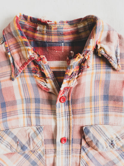 1940's Rare Beautifully Faded Tattered Cotton Flannel - M