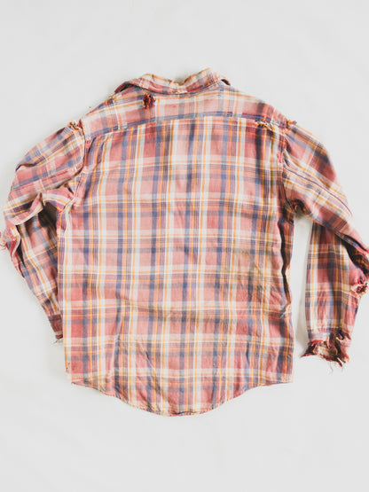 1940's Rare Beautifully Faded Tattered Cotton Flannel - M