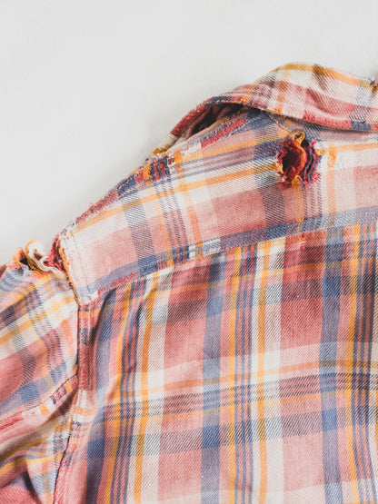 1940's Rare Beautifully Faded Tattered Cotton Flannel - M