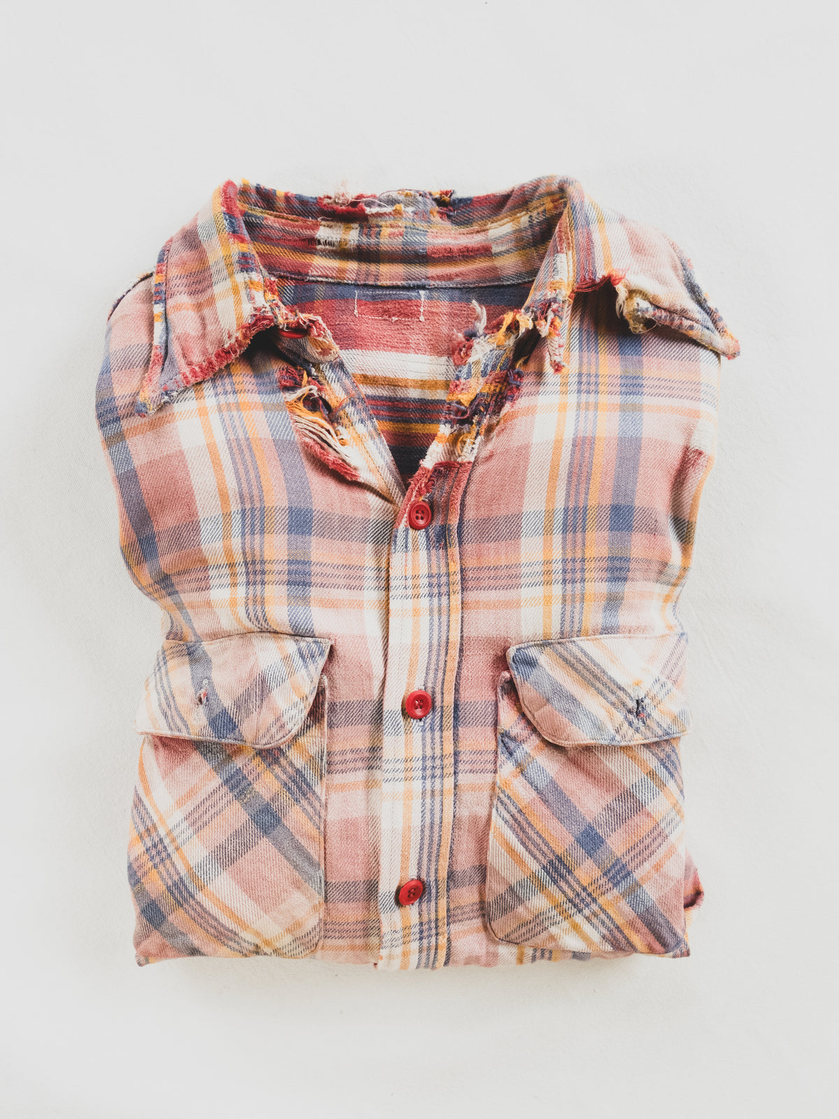 1940s Rare Beautifully Faded Tattered Cotton Flannel - M