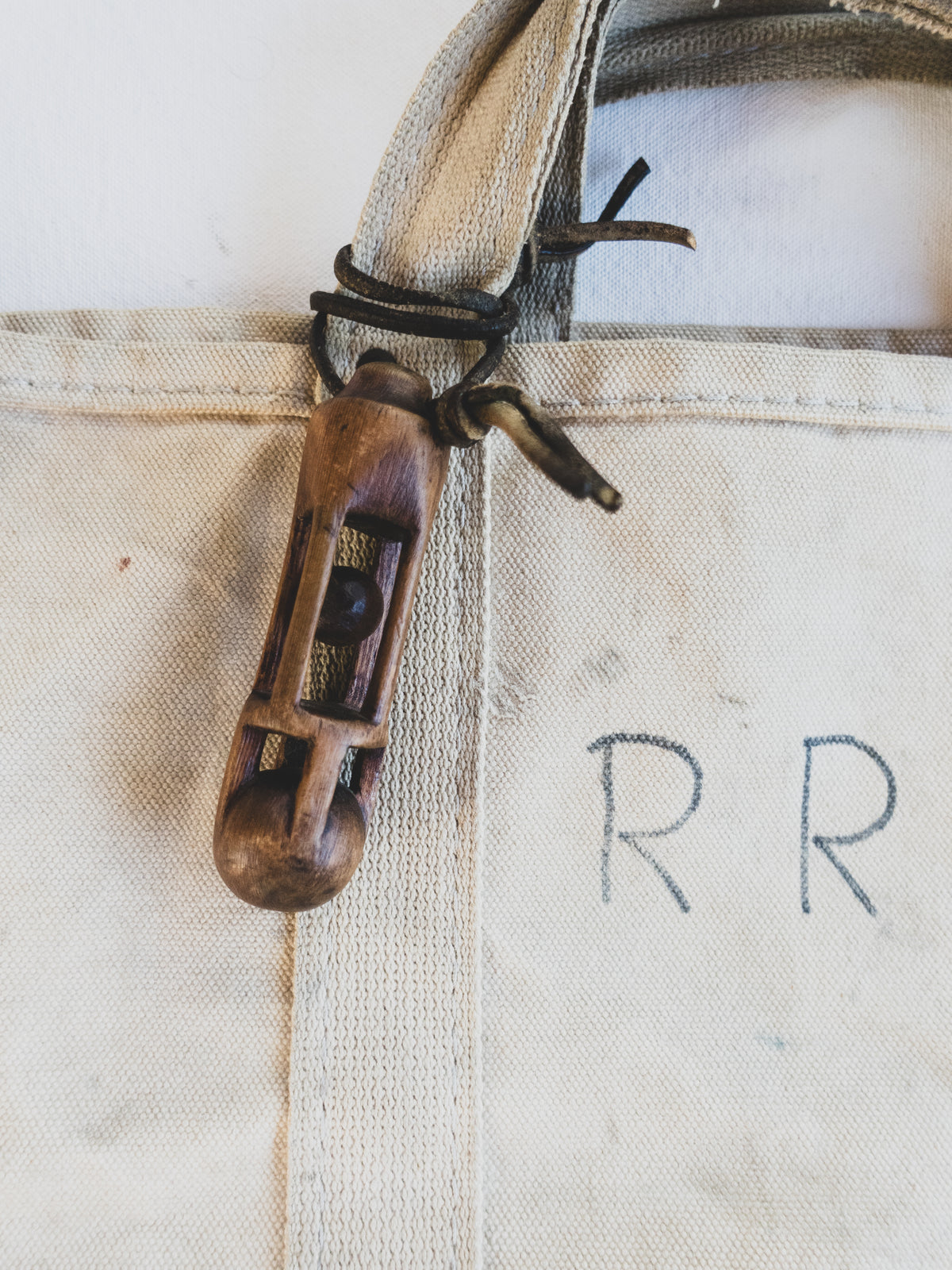 1940s Tool Bag w/ Hand Carved Ball in Cage Oddity