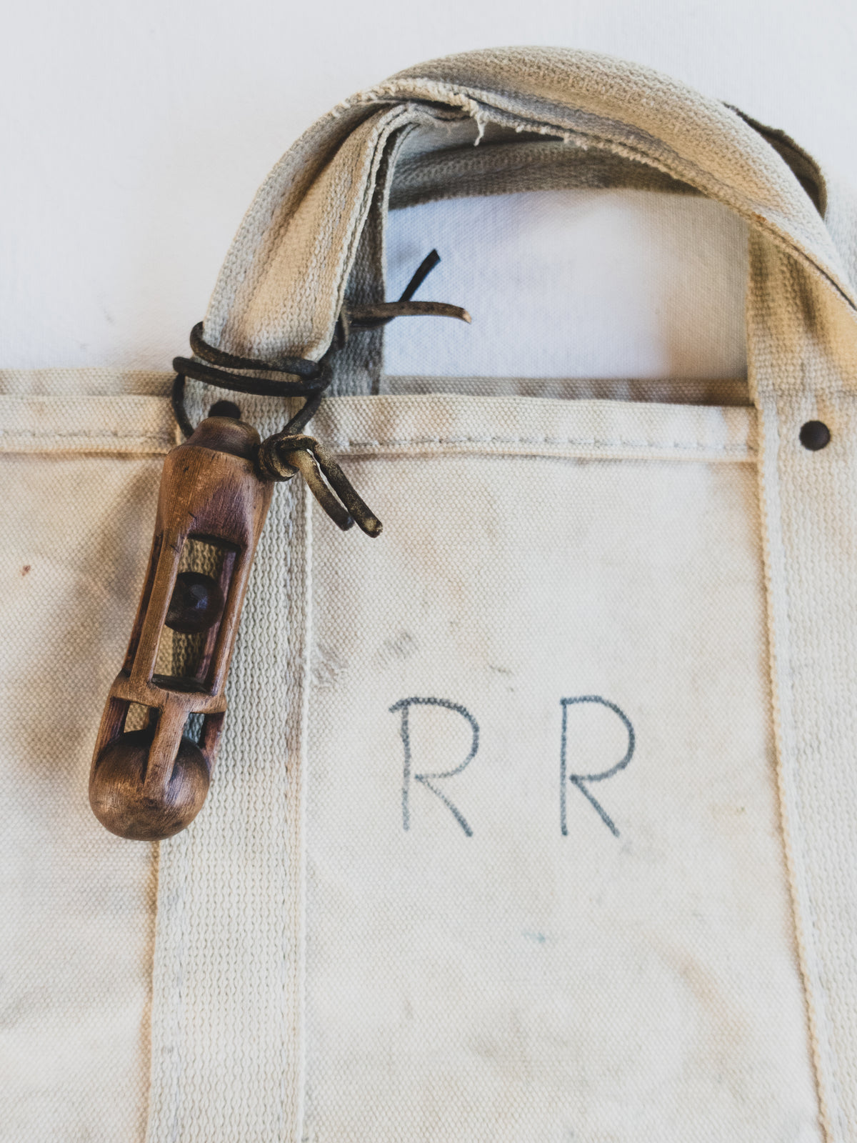 1940s Tool Bag w/ Hand Carved Ball in Cage Oddity