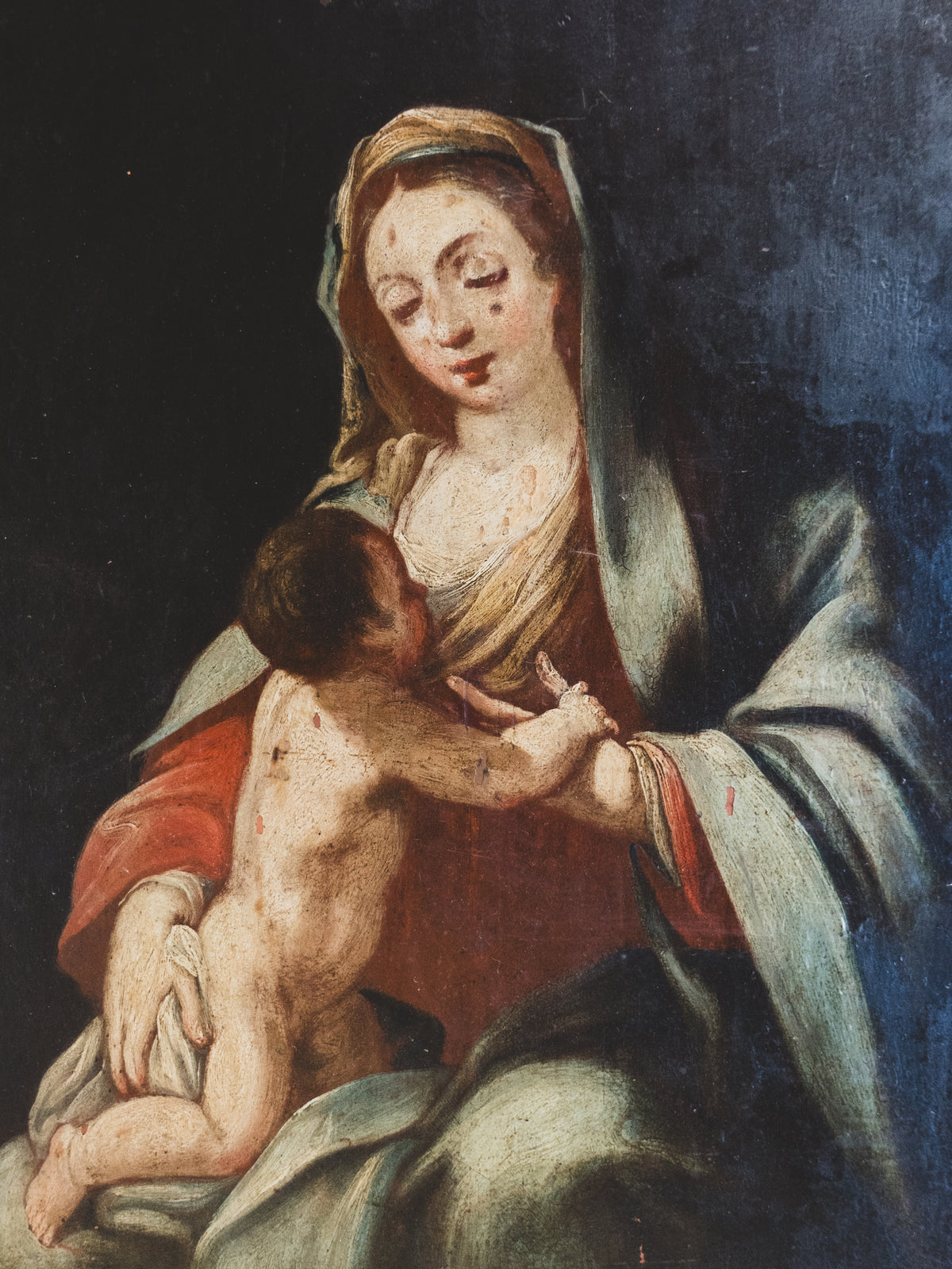 Stunning 19th c. Madonna and Child - Oil on Wood
