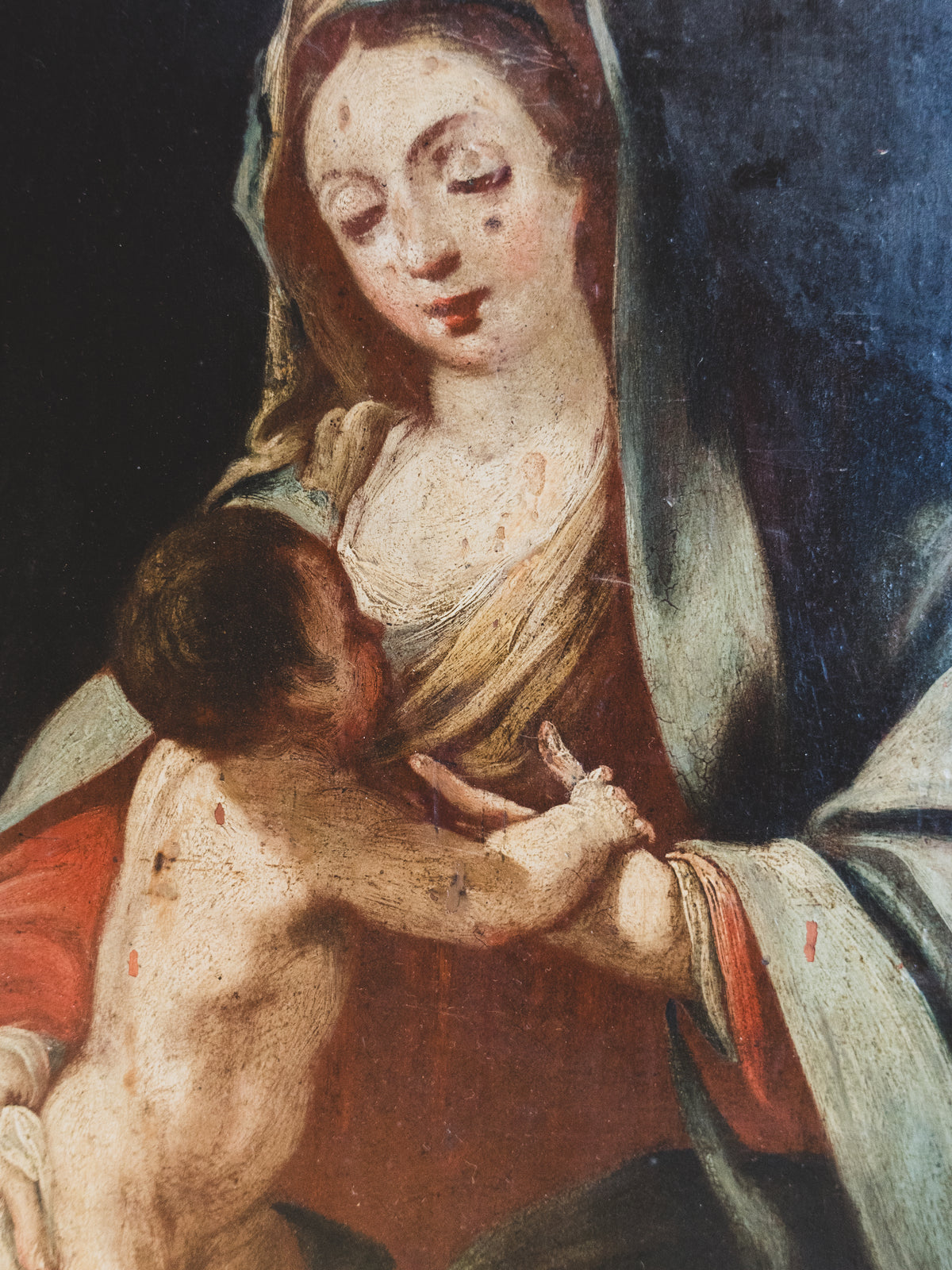 Stunning 19th c. Madonna and Child - Oil on Wood