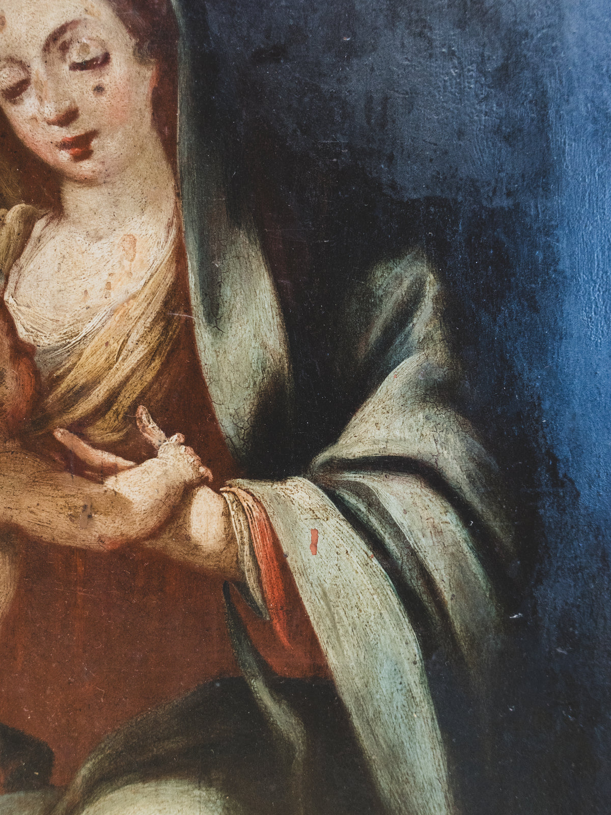 Stunning 19th c. Madonna and Child - Oil on Wood