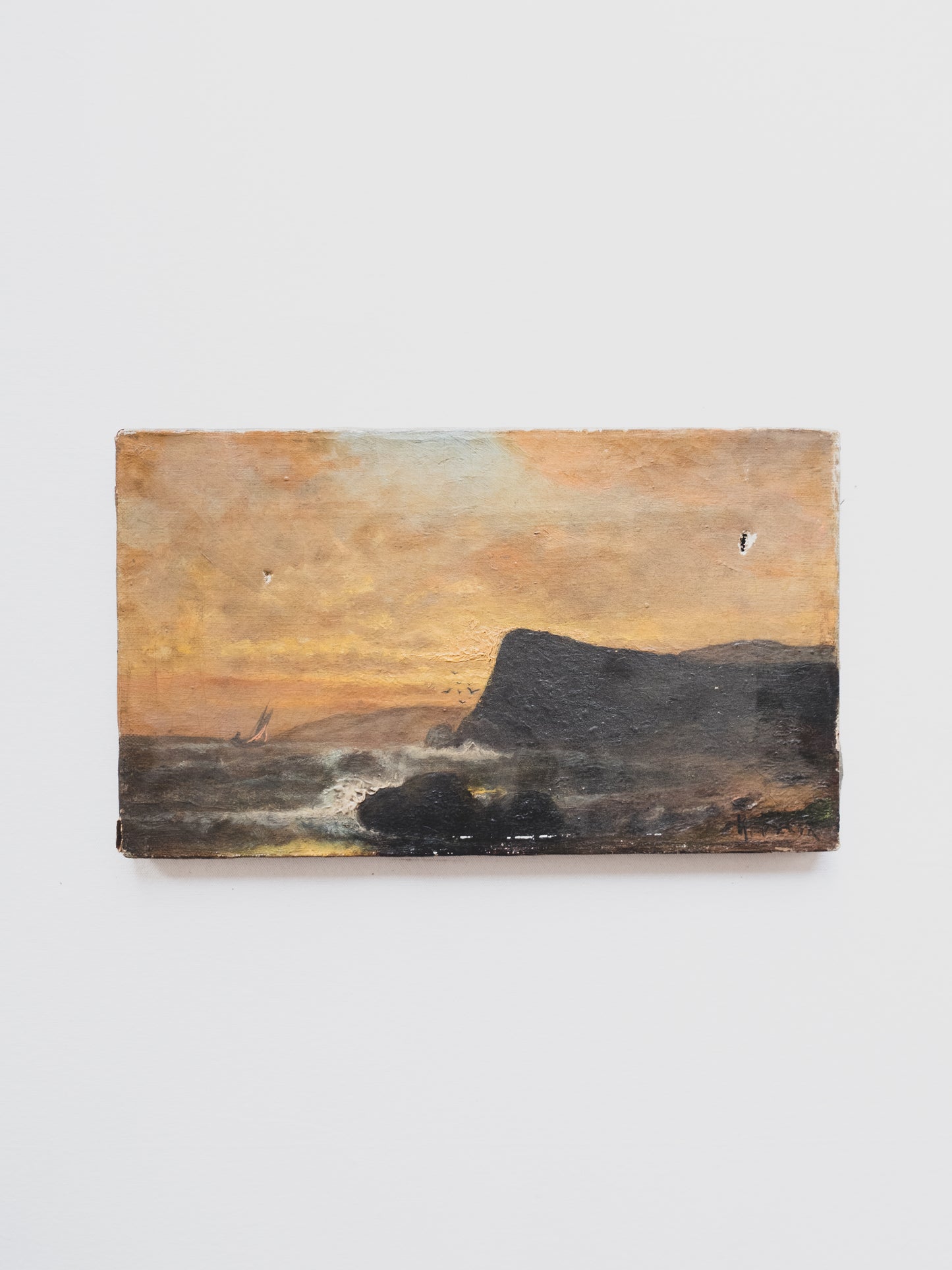 19th c. " Ship at Dawn " Painting
