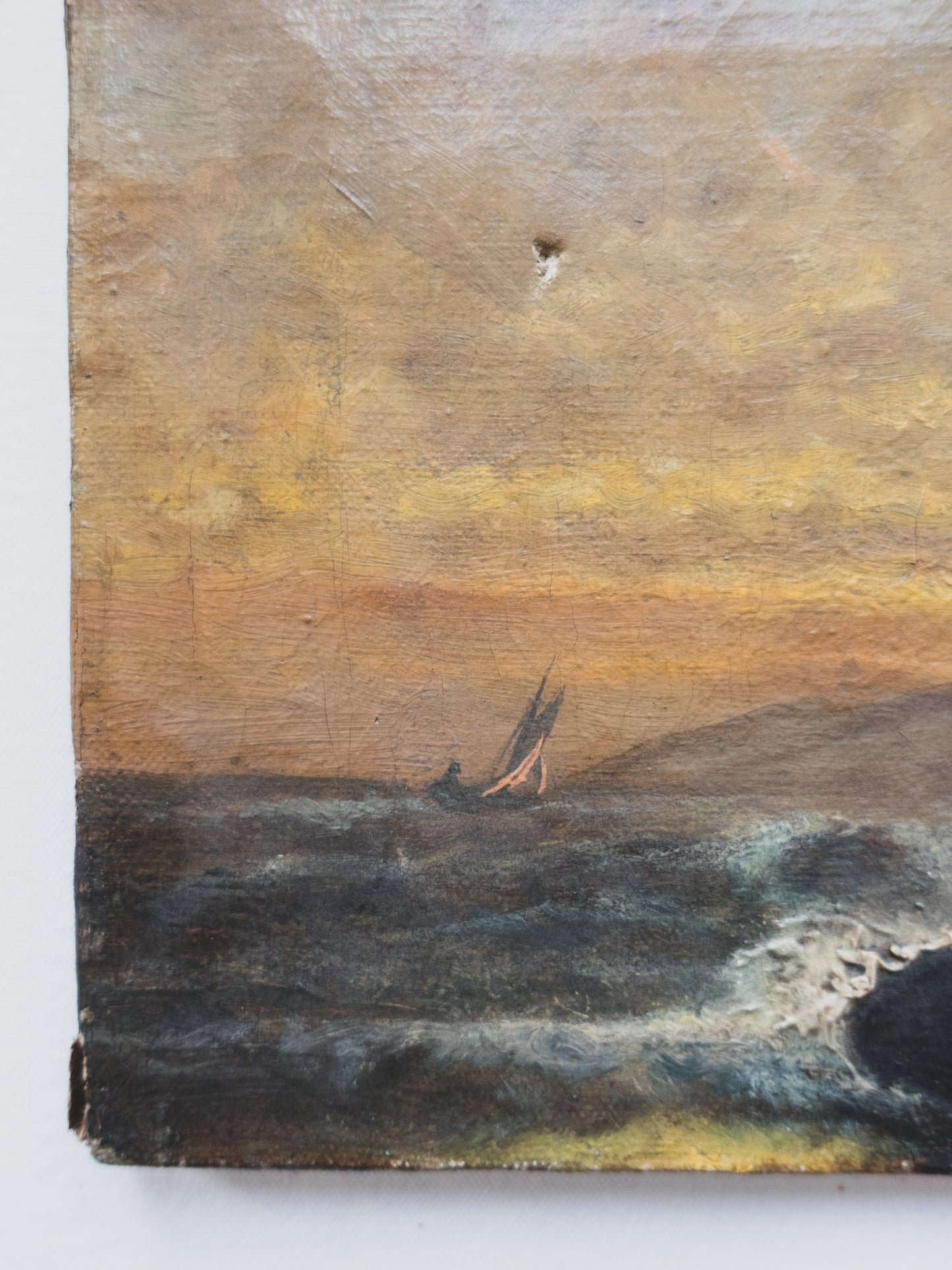 19th c. " Ship at Dawn " Painting
