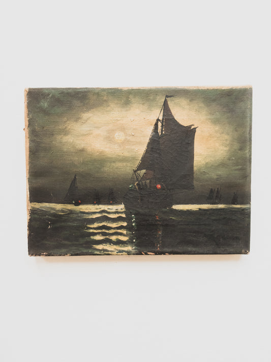 19th c. " Ships at Night " Painting