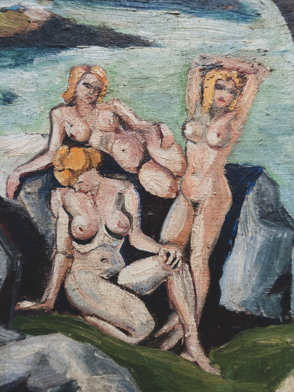 1940s Cubist " Sirens On the Sea " - Oil Painting