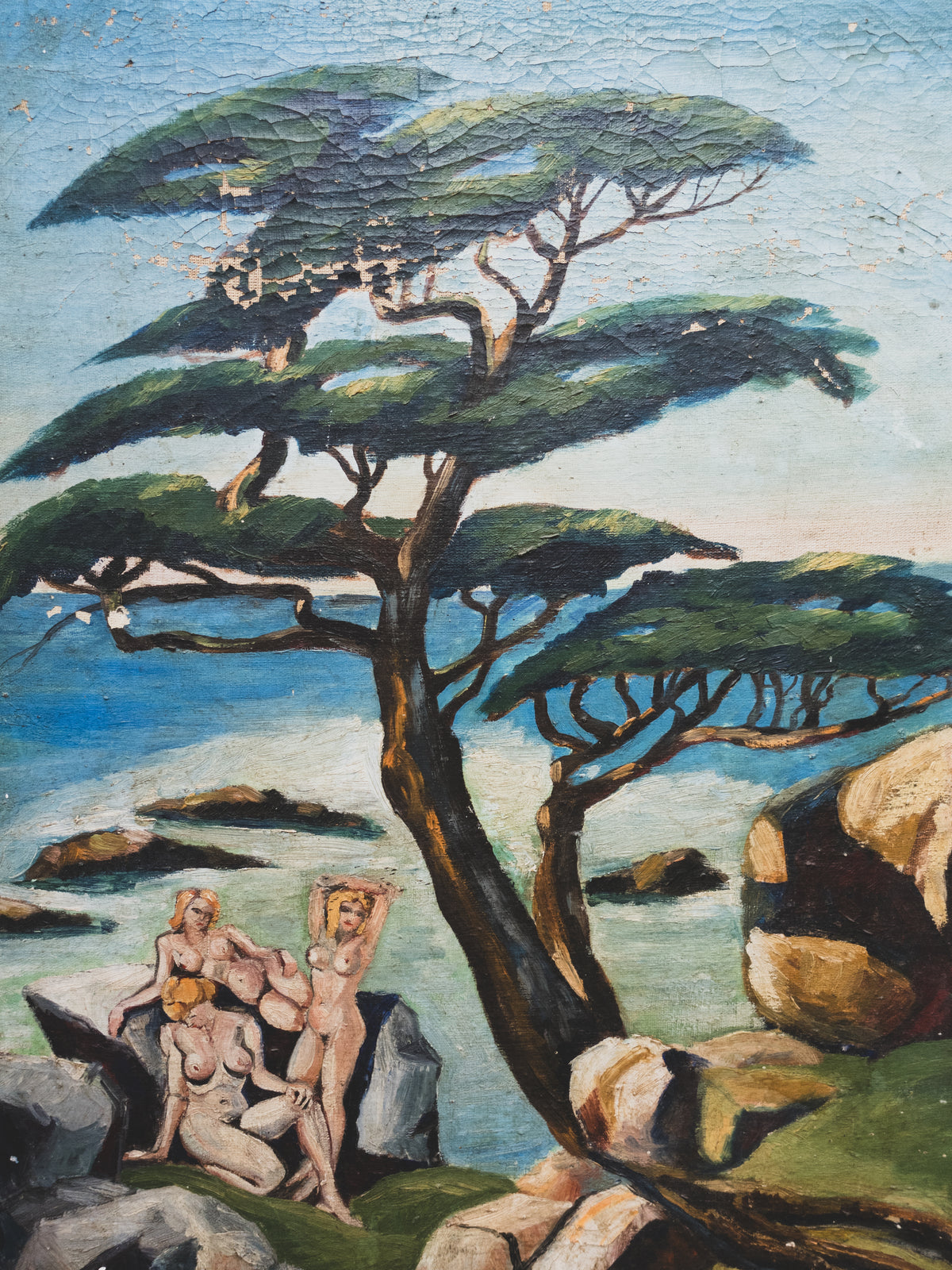 1940s Cubist " Sirens On the Sea " - Oil Painting