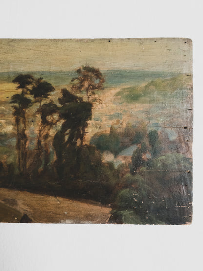 19th c. French Plein Air Landscape - Oil on Wood