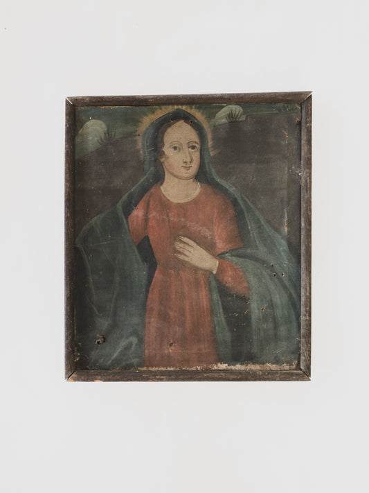 Mid 19th c. Folk Art Madonna – Oil on Canvas