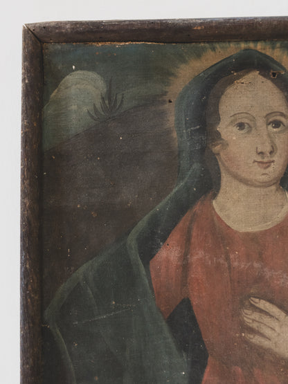 Mid 19th c. Folk Art Madonna – Oil on Canvas
