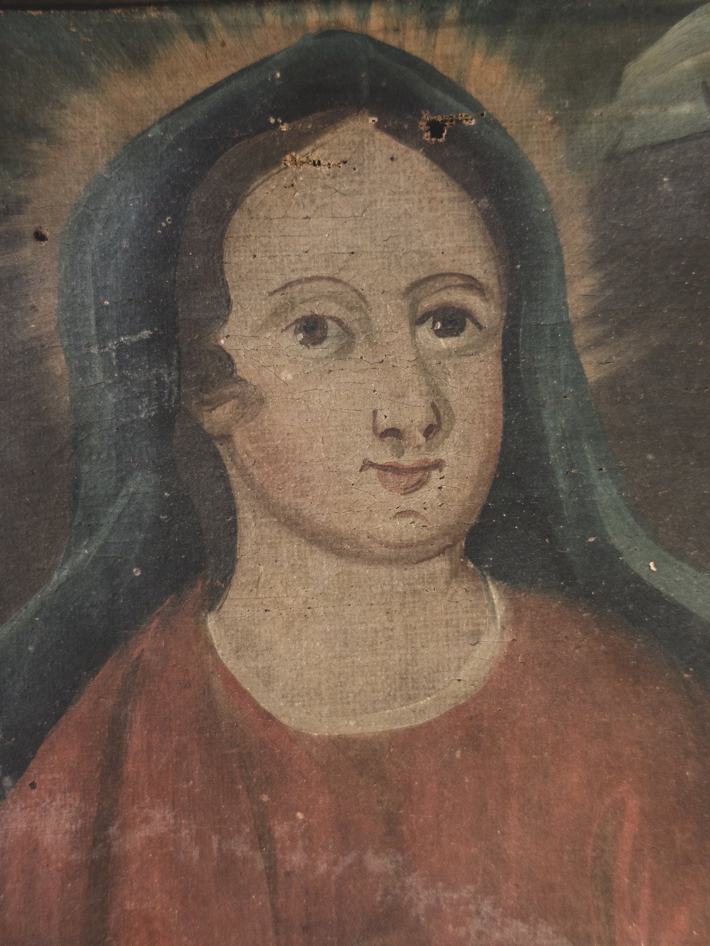 Mid 19th c. Folk Art Madonna – Oil on Canvas