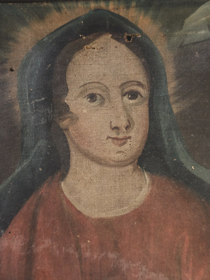 Mid 19th c. Folk Art Madonna – Oil on Canvas