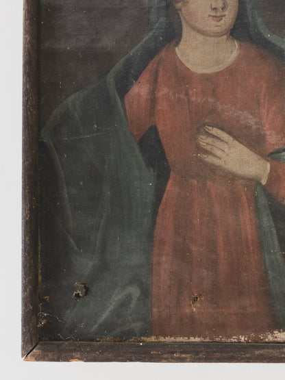 Mid 19th c. Folk Art Madonna – Oil on Canvas