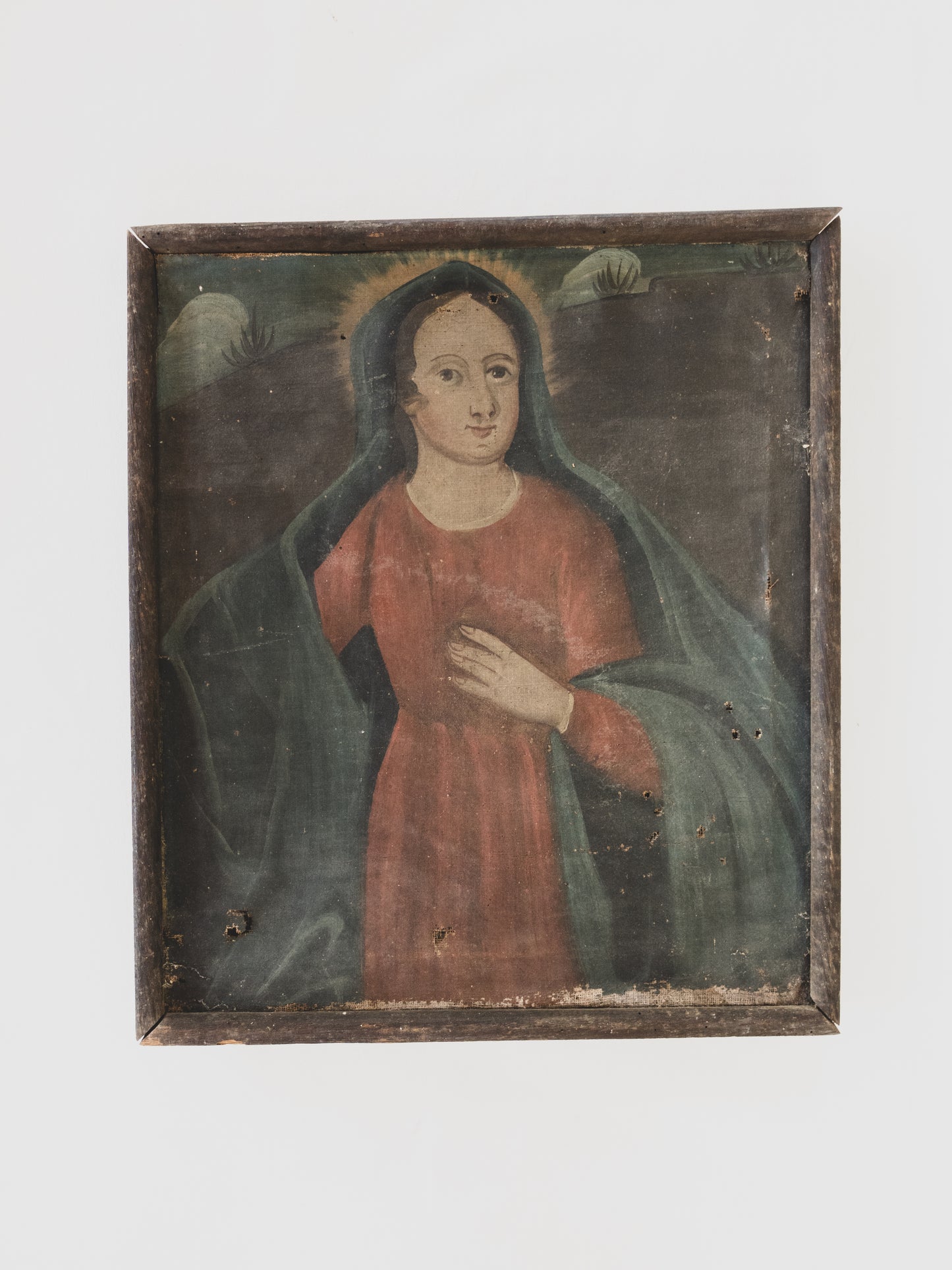 Mid 19th c. Folk Art Madonna – Oil on Canvas