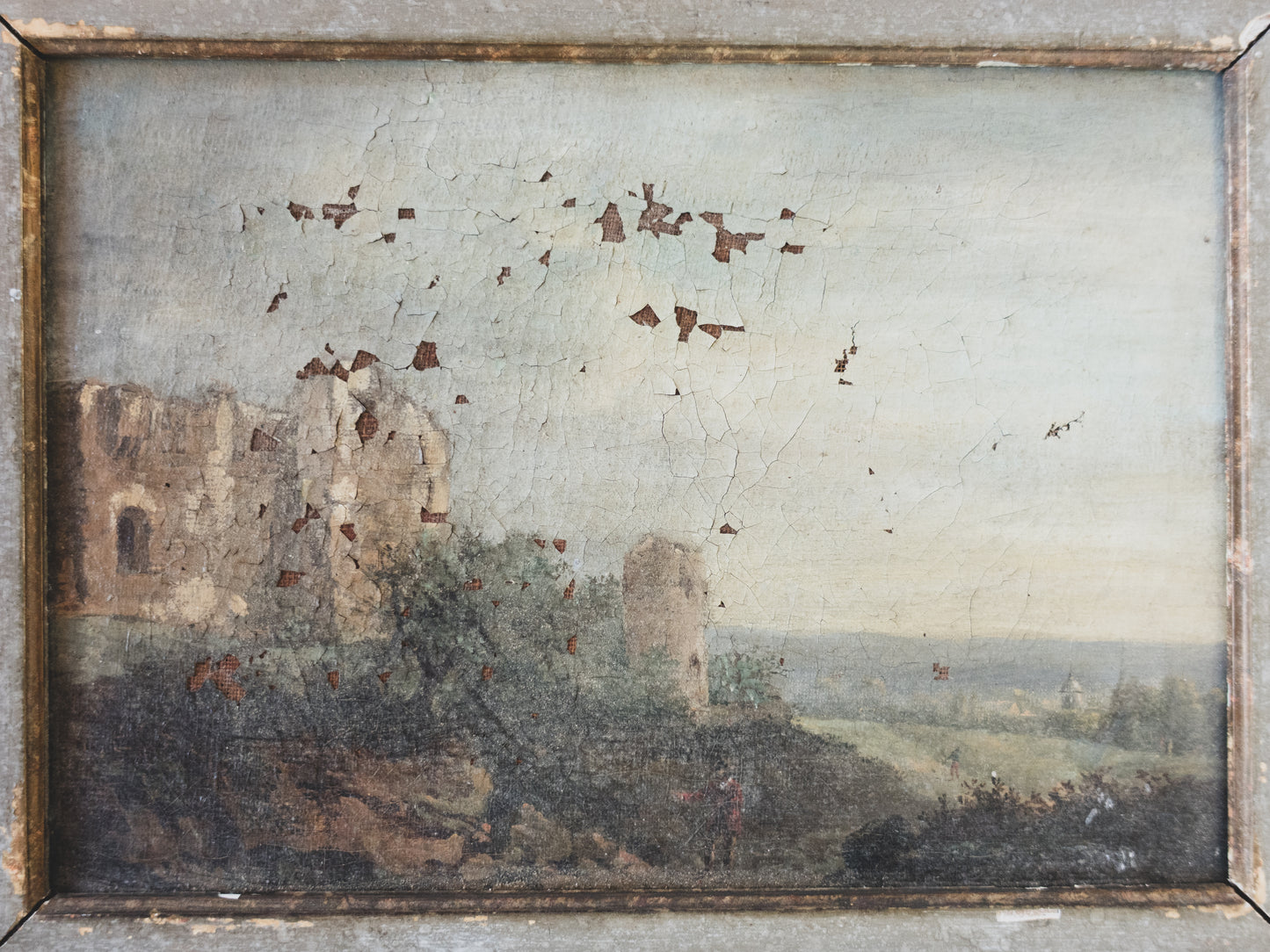 19th c. Distressed Landscape – Oil on Canvas