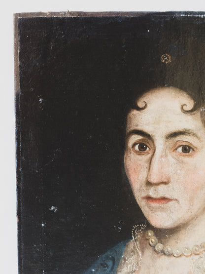 Late 18th c. Portrait of a Lady in Lace and Pearl – Oil on Canvas