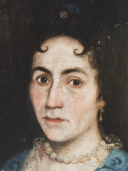 Late 18th c. Portrait of a Lady in Lace and Pearl – Oil on Canvas