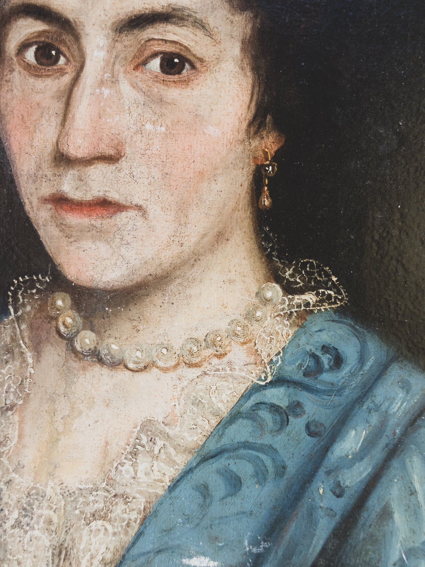 Late 18th c. Portrait of a Lady in Lace and Pearl – Oil on Canvas