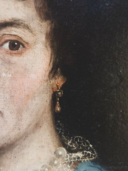 Late 18th c. Portrait of a Lady in Lace and Pearl – Oil on Canvas